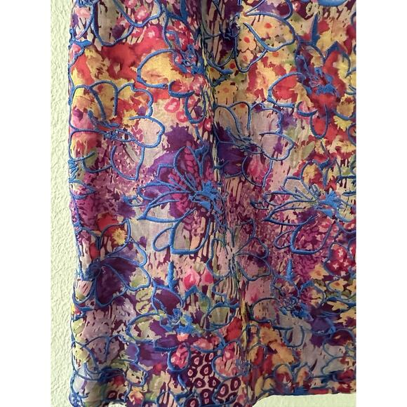Badgley Mischka Pink Blue Floral Mini Flutter Bell Sleeve Cocktail Dress Size 4 - Picture 4 of 10